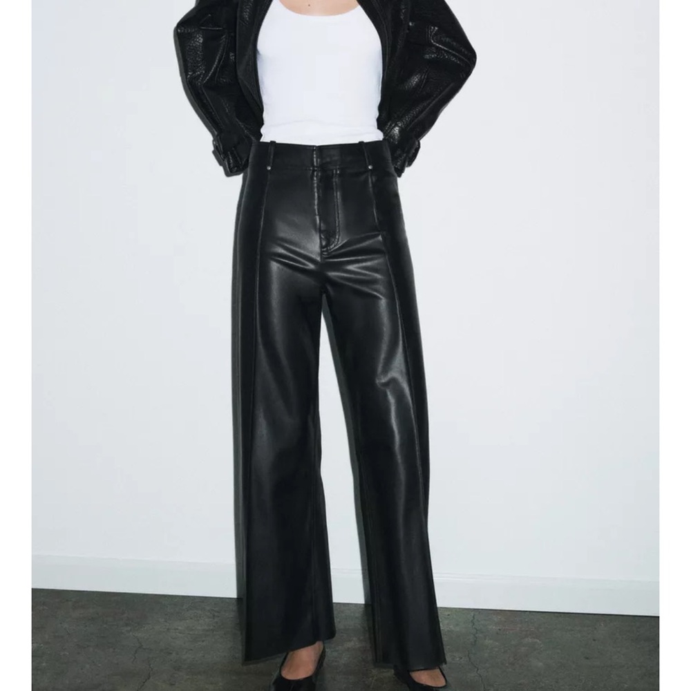 ZARA FAUX LEATHER TAILORED WIDE LEG PANTS